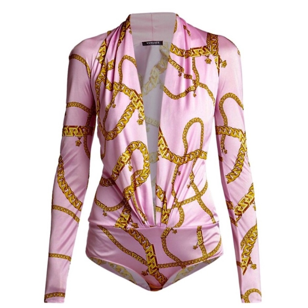 Versace Pink and Gold Chain Print Women's Top sz38 NWT